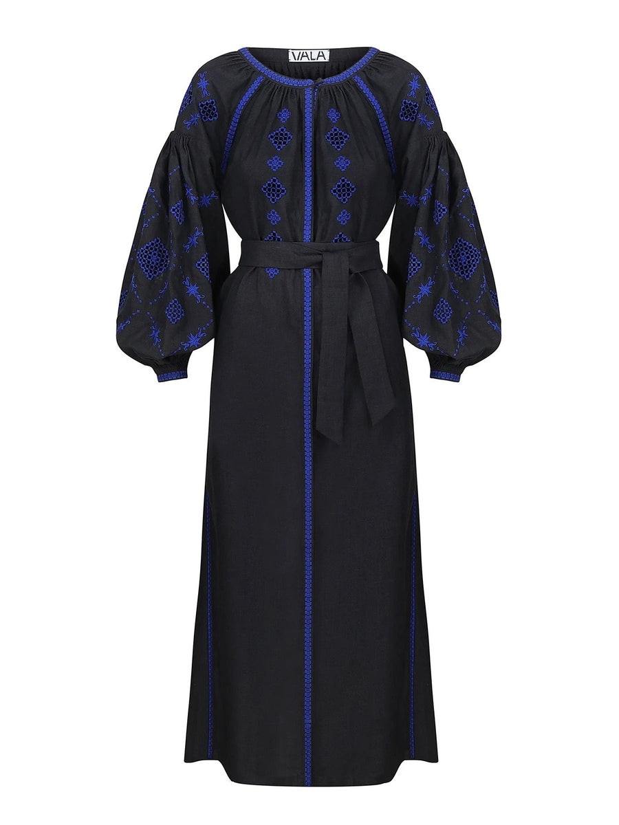 Black Linen Woman embroidery dress “Magic” main image 1