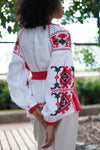 Linen peasant blouse with long sleeves, Ukrainian sorochka, Puffer sleeves blouse for women, Ukrainian Vyshyvanka, Ukranian ethnic pattern