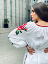 White Ukrainian vyshyvanka with nice embroidery, Custom white linen blouse, Women designer red floral blouse, Women long sleeve linen shirt