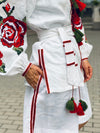 White Ukrainian vyshyvanka with nice embroidery, Custom white linen blouse, Women designer red floral blouse, Women long sleeve linen shirt