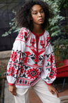 Linen peasant blouse with long sleeves, Ukrainian sorochka, Puffer sleeves blouse for women, Ukrainian Vyshyvanka, Ukranian ethnic pattern
