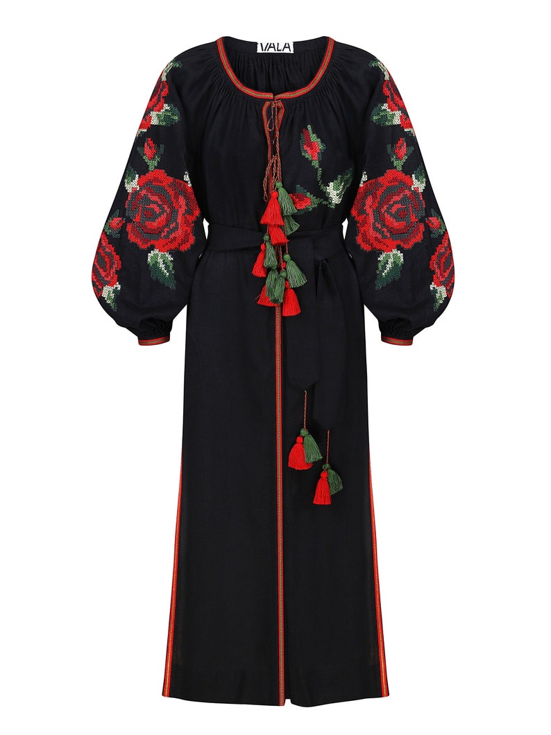 Ukrainian Design and Production, Womens Linen Overall Dress, Black