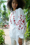 Ukrainian linen vyshyvanka, Red geometric embroidery blouse, Dressy woman blouse, Custom embroidery blouse, Casual linen blouse