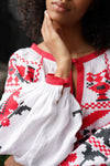 Linen peasant blouse with long sleeves, Ukrainian sorochka, Puffer sleeves blouse for women, Ukrainian Vyshyvanka, Ukranian ethnic pattern