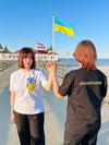 Ukraine patriotic t-shirt woman, Embroidered t-shirt with yellow blue hart of Ukraine, T-shirt of Ukraine flag heart, Casual woman t-shirt